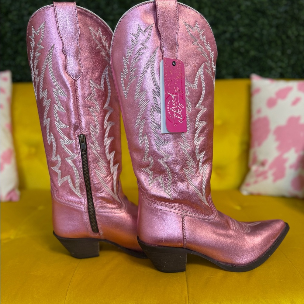 Southern Fried Chics Just‎ Call Dolly Pink Metallic Western Boots Size 9.5 NWT - Picture 7 of 16